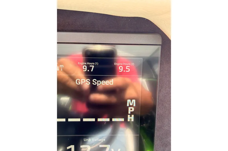 Slide: The Image of Dashboard of 2022 Daves Custom Boats M-44 showing engine hours and GPS speed. - 30