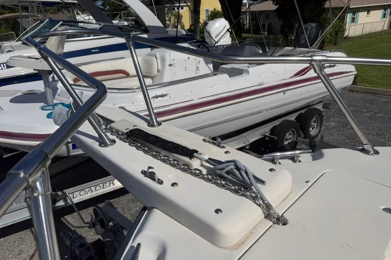 Slide: The Image of 2002 Grady-White Fisherman 222 boat with anchor chain and railing detail. - 35