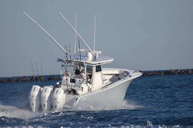 Slide: The Image of 2026 Onslow Bay 37 Tournament Edition boat cruising on open water. - 18