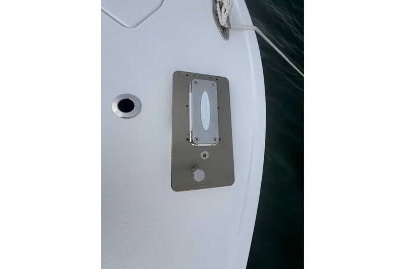 Slide: The Image of 2026 Onslow Bay 37 Tournament Edition boat deck detail with metal plate and rope. - 65
