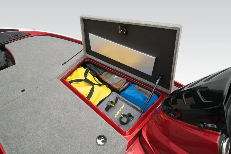Slide: The Image of Manufacturer Provided Image: Storage compartment in a 2026 Nitro Z17 boat, featuring organized gear and equipment. - 16