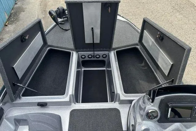 Slide: The Image of 2026 Nitro Z17 boat storage compartments open, showcasing spacious interior design. - 9