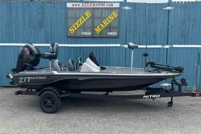 Slide: The Image of 2026 Nitro Z17 boat displayed at Sizzle Marine, Ohio dealership. - 1