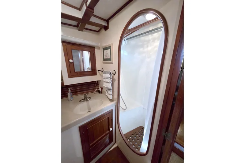 Slide: The Image of Bathroom interior of 1980 Kadey-Krogen 42 yacht with shower and sink. - 67