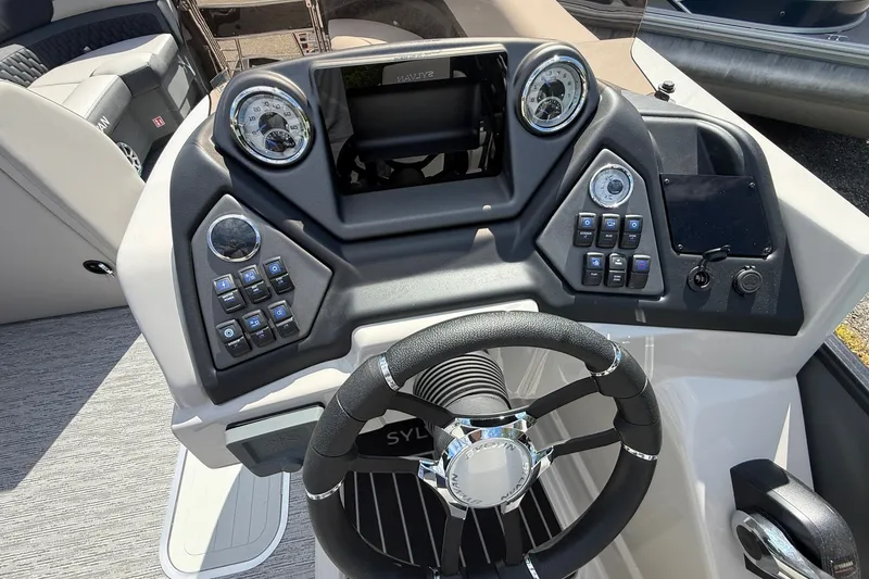 Slide: The Image of Dashboard of 2026 Sylvan L-3 LZ DH boat with steering wheel and control panel. - 25