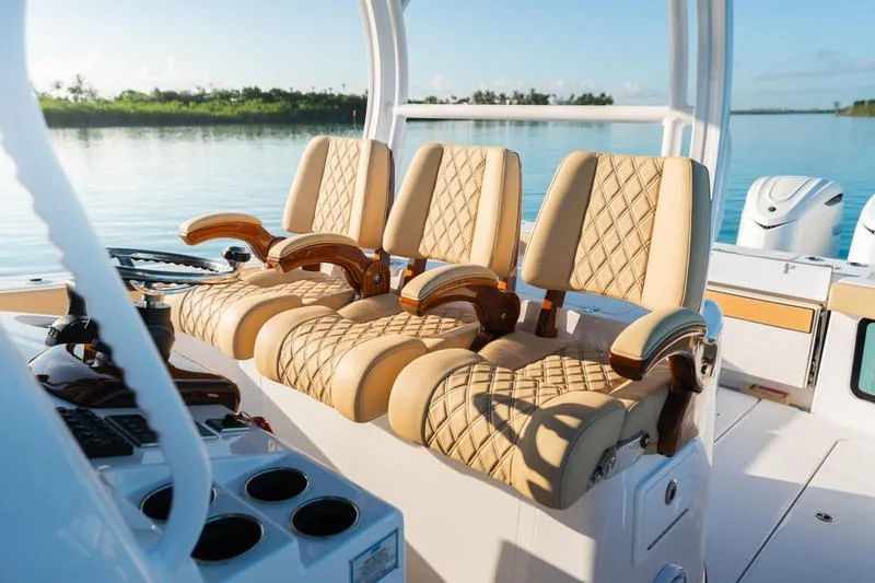 Slide: The Image of Luxurious seating on 2027 Sportsman Open 352 Center Console boat, featuring elegant design. - 41