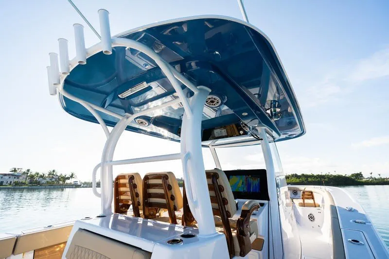 Slide: The Image of 2027 Sportsman Open 352 Center Console boat with sleek design and modern features. - 26