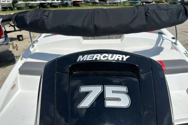 Slide: The Image of 2022 Tahoe T16 boat with Mercury 75 engine, rear view. - 22