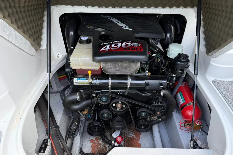 Slide: The Image of Engine compartment of a 2005 Crownline 275 CCR with MerCruiser 496 MAG engine. - 19