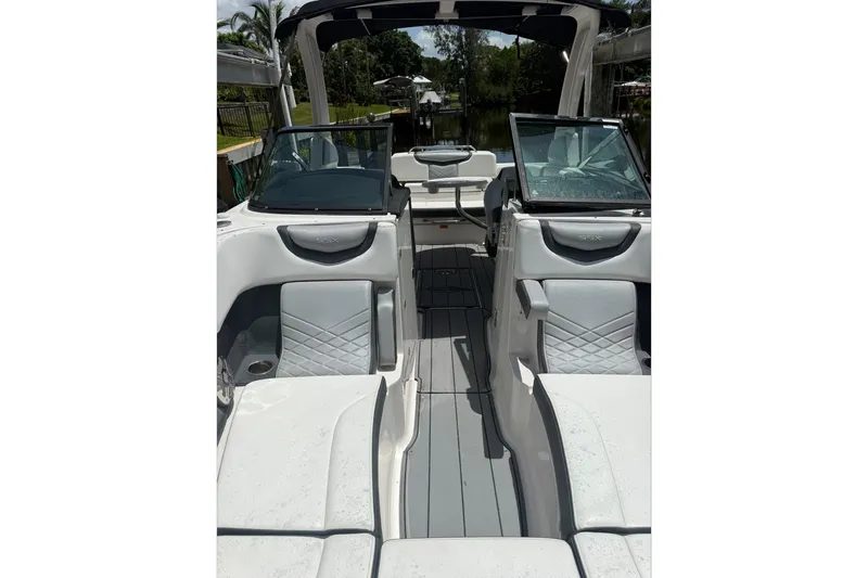 Slide: The Image of 2020 Chaparral 257 SSX boat interior with sleek seating and modern design. - 21