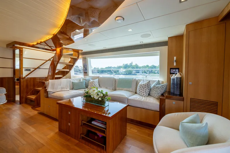 Slide: The Image of Luxurious 2019 Horizon PC65 yacht interior with elegant seating and modern decor. - 32