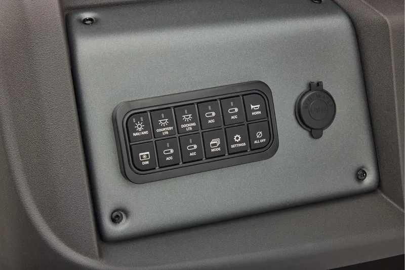 Slide: The Image of Manufacturer Provided Image: Control panel of 2026 Sun Tracker Party Barge 22 RF DLX with USB port. - 36