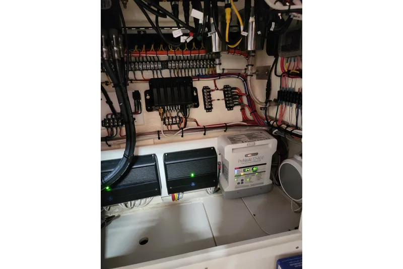Slide: The Image of Electrical system of 2024 SeaVee 322Z boat, showcasing wiring and components. - 9