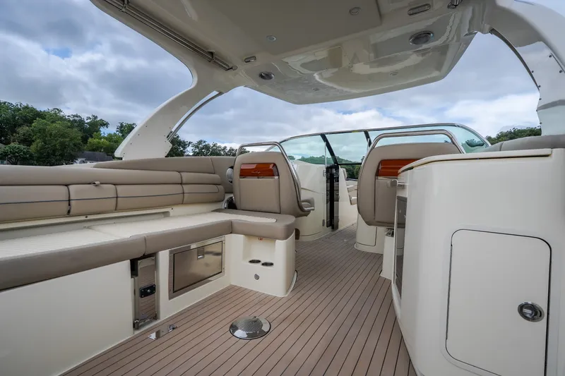Slide: The Image of Luxurious interior of 2027 Chris-Craft Launch 35 GT boat with elegant seating and modern design. - 39