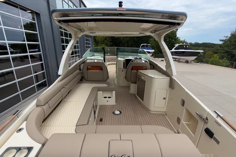 Slide: The Image of 2027 Chris-Craft Launch 35 GT boat interior with luxurious seating and modern amenities. - 14