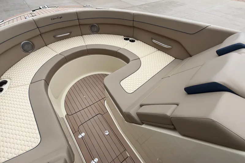 Slide: The Image of Luxurious interior of 2027 Chris-Craft Launch 35 GT boat with elegant seating and wood flooring. - 53
