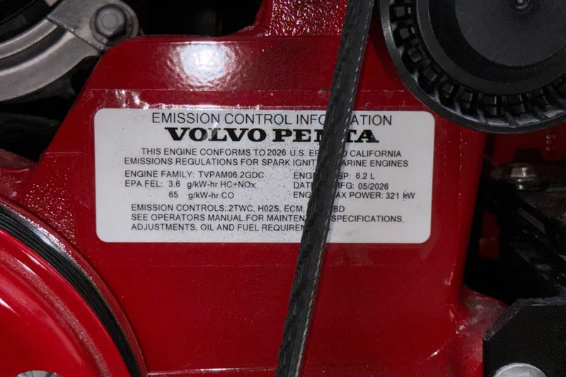 Slide: The Image of Emission control label on Volvo Penta engine, Chris-Craft Launch 35 GT, 2027 model. - 69