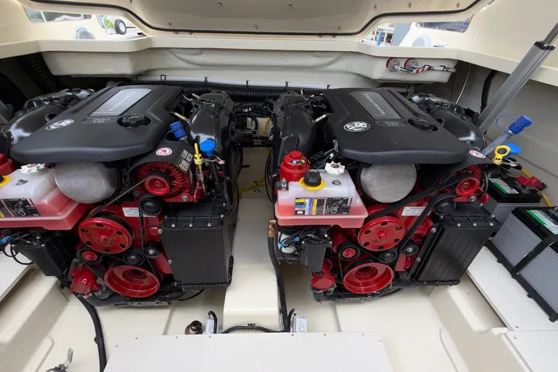Slide: The Image of Twin engines in a 2027 Chris-Craft Launch 35 GT boat, showcasing advanced engineering. - 67