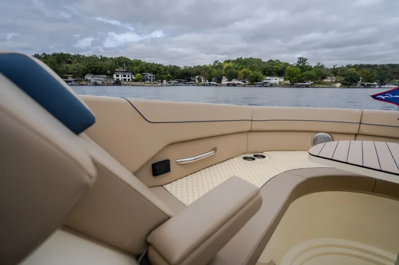 Slide: The Image of Luxurious interior of 2027 Chris-Craft Launch 35 GT boat on a scenic lake. - 71