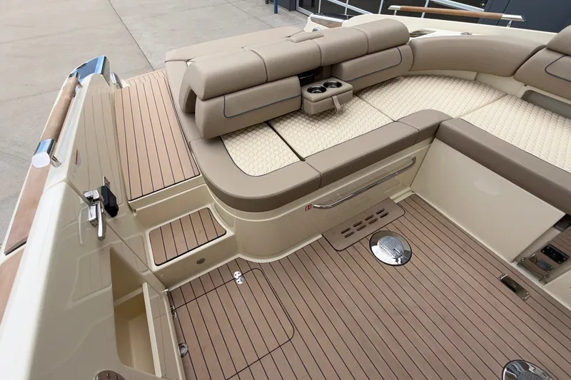 Slide: The Image of Luxurious interior of 2027 Chris-Craft Launch 35 GT boat with elegant seating and wood finish. - 24