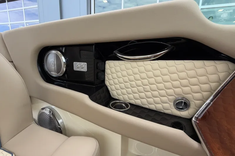 Slide: The Image of Luxurious interior of 2027 Chris-Craft Launch 35 GT with elegant beige upholstery and chrome accents. - 41