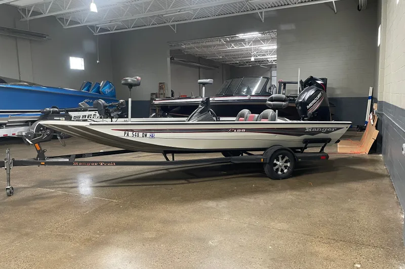 Slide: The Image of 2019 Ranger RT188 boat on trailer in indoor storage facility. - 6