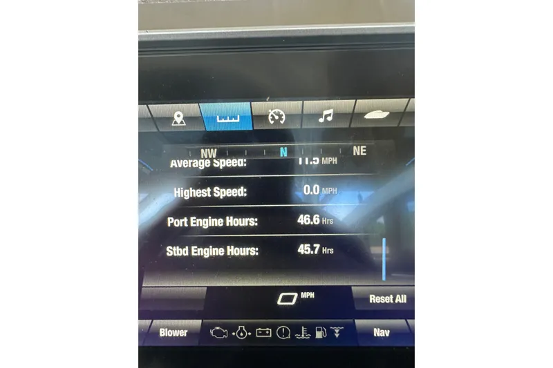 Slide: The Image of Dashboard display of 2023 Yamaha Boats 275SDX showing speed and engine hours. - 8