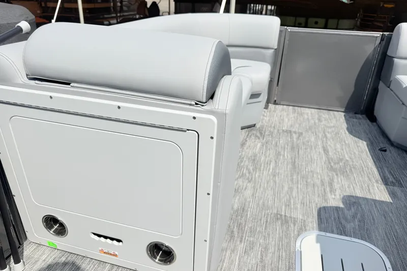 Slide: The Image of 2027 Bentley Pontoons Legacy 223 Swingback interior with sleek seating and modern flooring. - 14