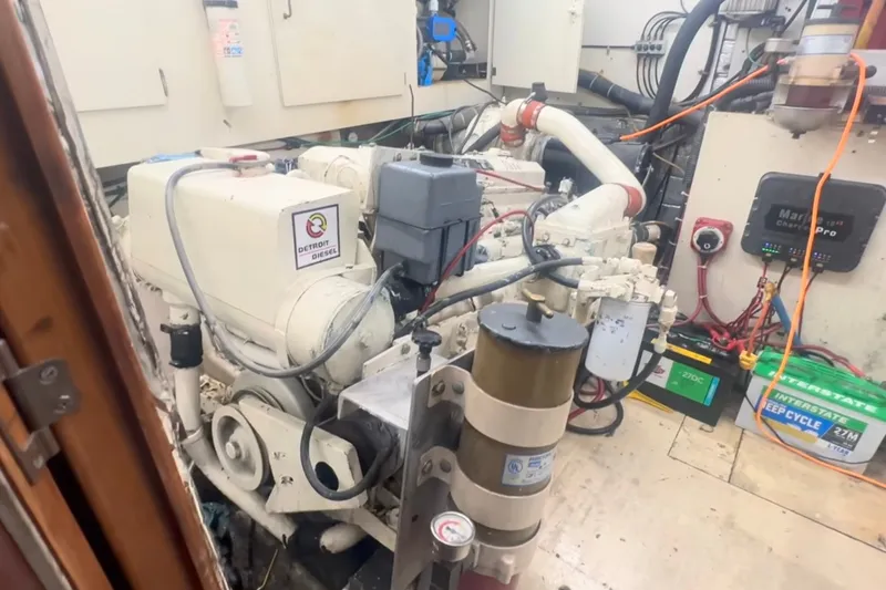 Slide: The Image of Engine room of a 1989 Ocean Yachts 48 Motor Yacht with Detroit Diesel engine. - 53