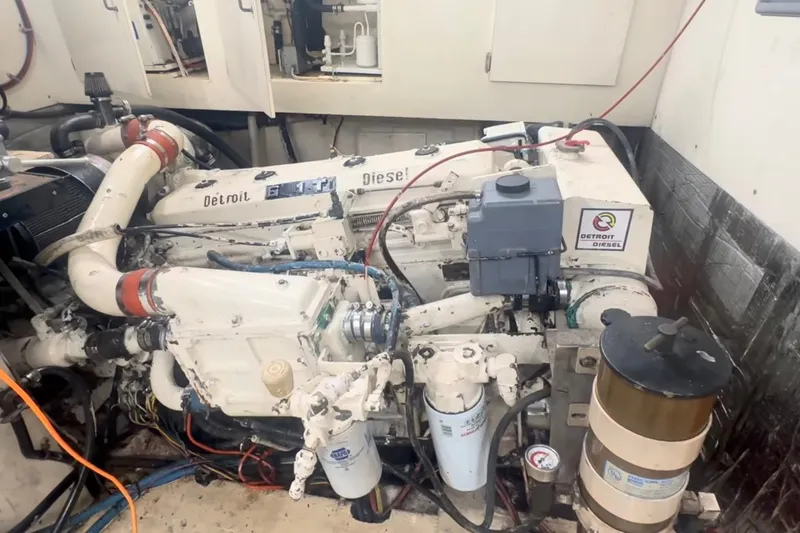 Slide: The Image of Engine room of 1989 Ocean Yachts 48 Motor Yacht with Detroit Diesel engine. - 55