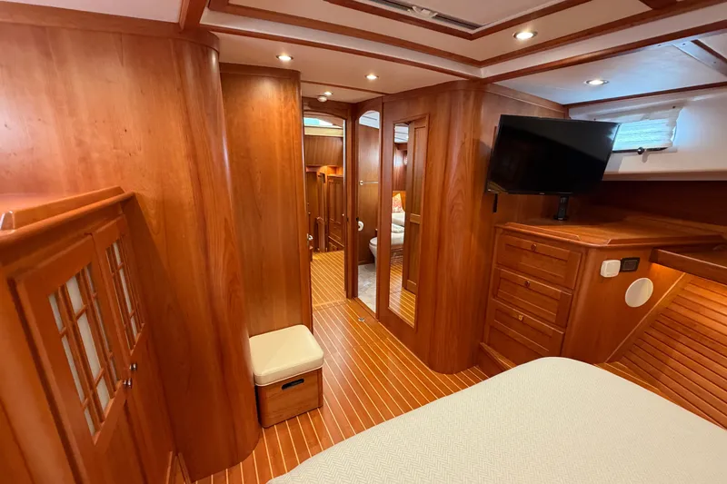 Slide: The Image of Luxurious interior of 2020 Sabre 58 Salon Express yacht with wood finish and modern amenities. - 28