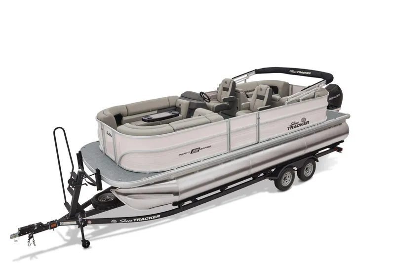 Slide: The Image of Manufacturer Provided Image: 2026 Sun Tracker Party Barge 22 XP3 pontoon boat on trailer, side view. - 19