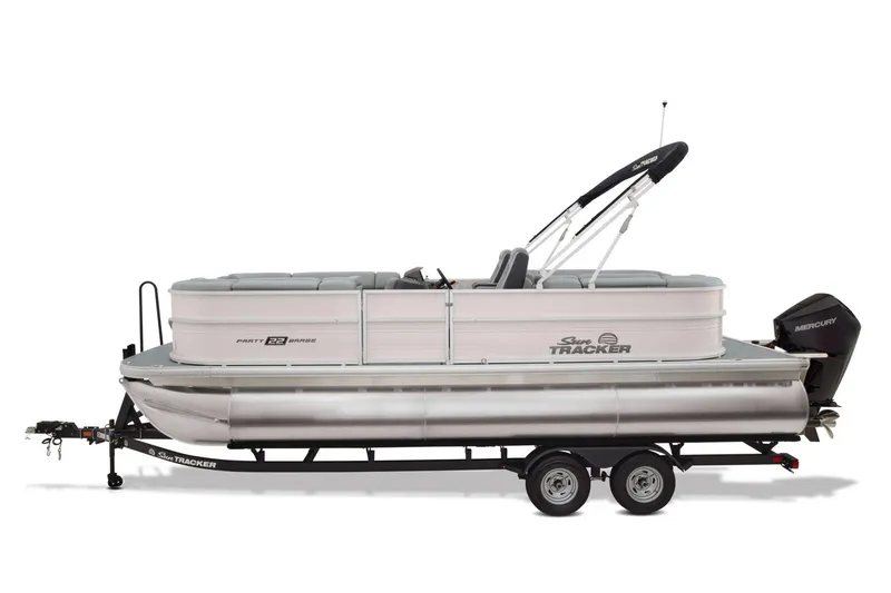 Slide: The Image of Manufacturer Provided Image: 2026 Sun Tracker Party Barge 22 XP3 pontoon boat on trailer, side view. - 23