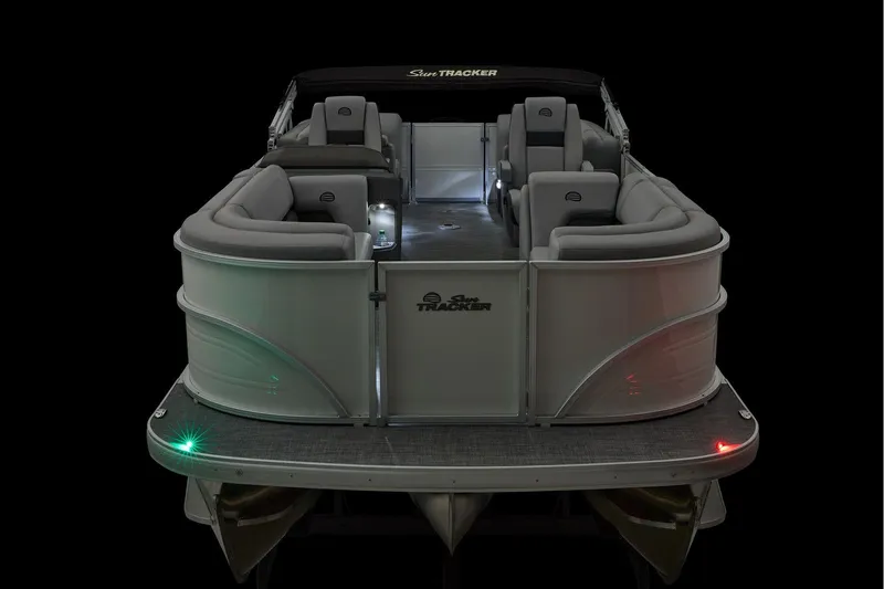 Slide: The Image of Manufacturer Provided Image: 2026 Sun Tracker Party Barge 22 XP3 pontoon boat with illuminated seating and sleek design. - 33