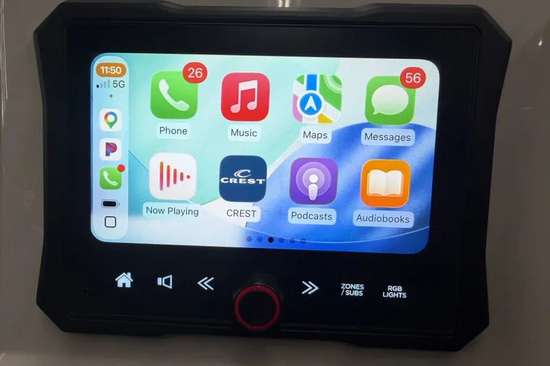 Slide: The Image of Touchscreen display in Crest Conquest 230 SLSC 2027, showing various app icons and controls. - 11