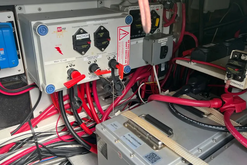 Slide: The Image of Electrical panel and wiring inside a 2021 Fountaine Pajot SABA 50 catamaran. - 99