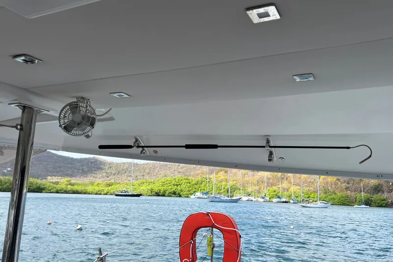 Slide: The Image of Interior view of 2021 Fountaine Pajot SABA 50 yacht with scenic water backdrop. - 106