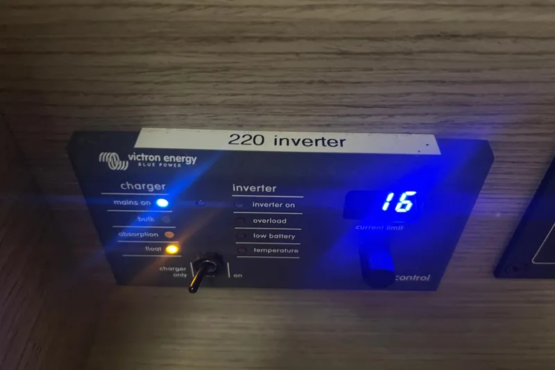 Slide: The Image of Control panel of a 2021 Fountaine Pajot SABA 50 with Victron Energy inverter. - 95