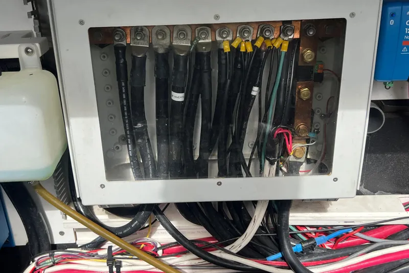 Slide: The Image of Electrical wiring panel on a 2021 Fountaine Pajot SABA 50 catamaran. - 115