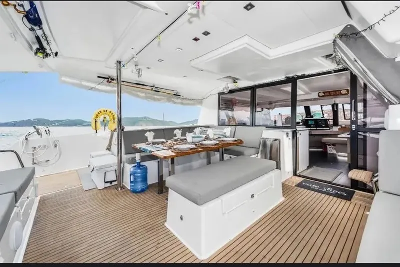 Slide: The Image of Luxurious 2021 Fountaine Pajot SABA 50 yacht interior with elegant dining area. - 27