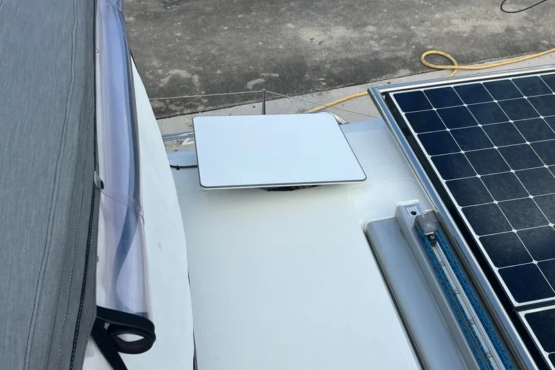 Slide: The Image of Solar panel and equipment on 2021 Fountaine Pajot SABA 50 catamaran deck. - 29