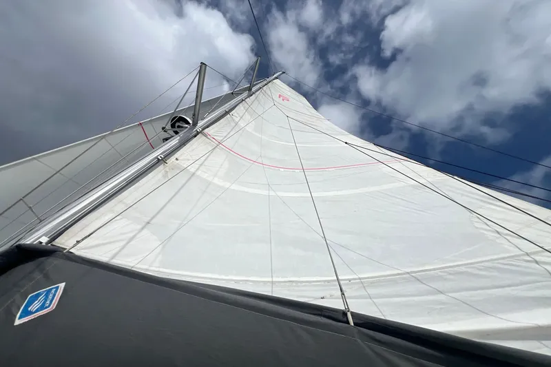 Slide: The Image of Sailing view of 2021 Fountaine Pajot SABA 50 catamaran against cloudy sky. - 113