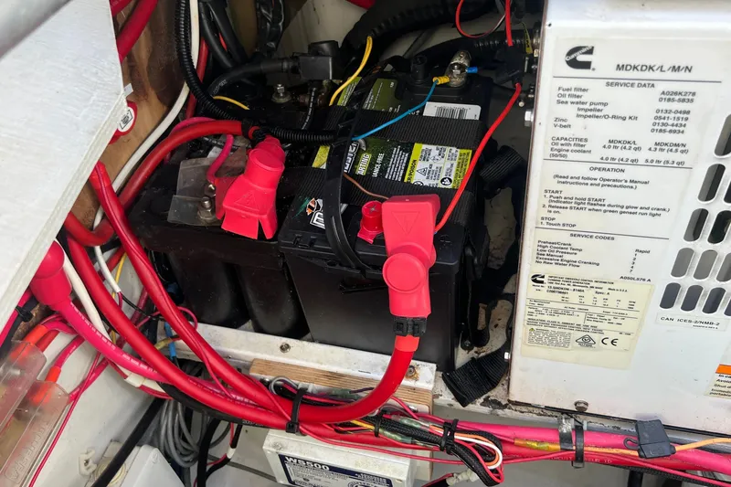 Slide: The Image of Electrical system of a 2021 Fountaine Pajot SABA 50 yacht, featuring battery and wiring. - 68