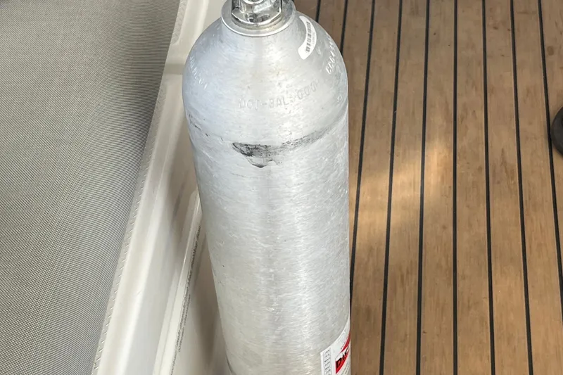 Slide: The Image of Aluminum scuba tank on Fountaine Pajot SABA 50 yacht deck, 2021 model. - 82