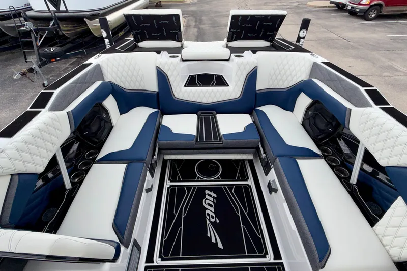 Slide: The Image of Luxurious interior of 2027 Tigé 24RZX boat with stylish seating and modern design. - 15