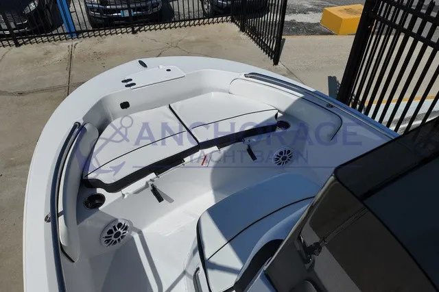 Slide: The Image of The image shows the deck of a 2027 Stingray 17 CC boat with seating and speakers. - 3