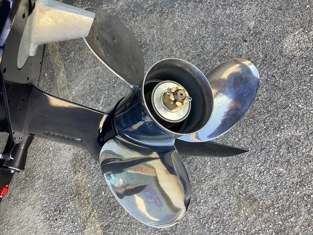 Slide: The Image of Close-up of a shiny propeller on a G3 Sportsman 1810 SE boat. - 5
