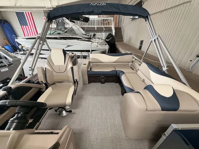 Slide: The Image of The image shows the interior of a 2027 Avalon LSZ 2385 VRB. It features beige and blue seating. - 6