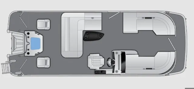 Slide: The Image of Layout of the 2027 Bennington M Fishing 22 MFC Tritoon with seating areas and helm station. - 2