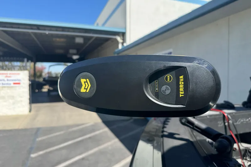 Slide: The Image of Close-up of a Terrova trolling motor on a 2025 Tracker Targa V-18 Combo boat. - 22